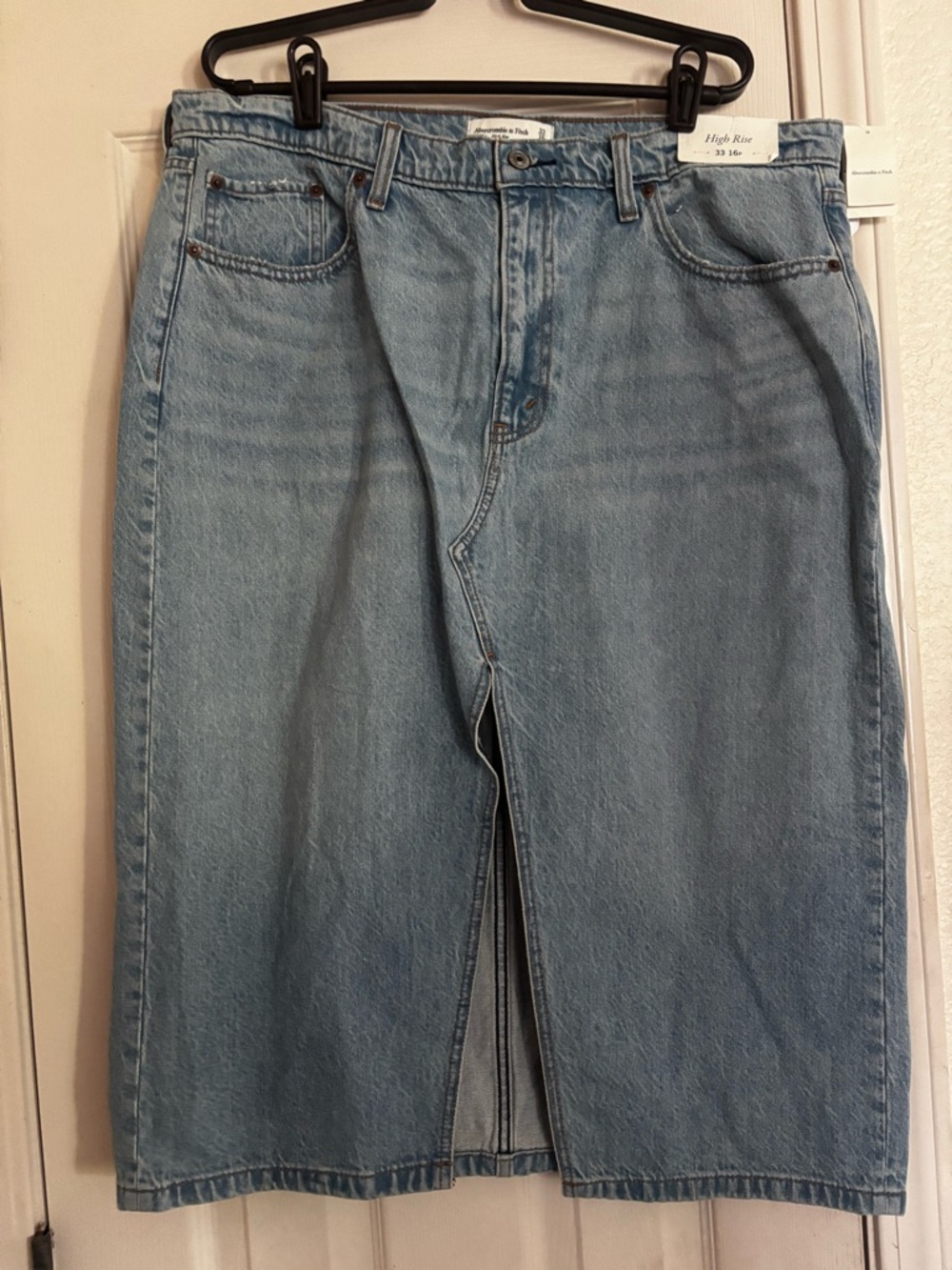 Abercrombie & Fitch Light Wash Denim Midi Skirt 16/33 Piete high rise NWT